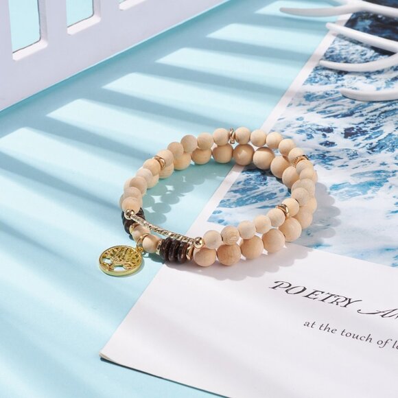 NWOT 2Pc stackable Bracelets, Tree of Life Charm Stretch Stretchy Bracelet Set - Picture 2 of 6